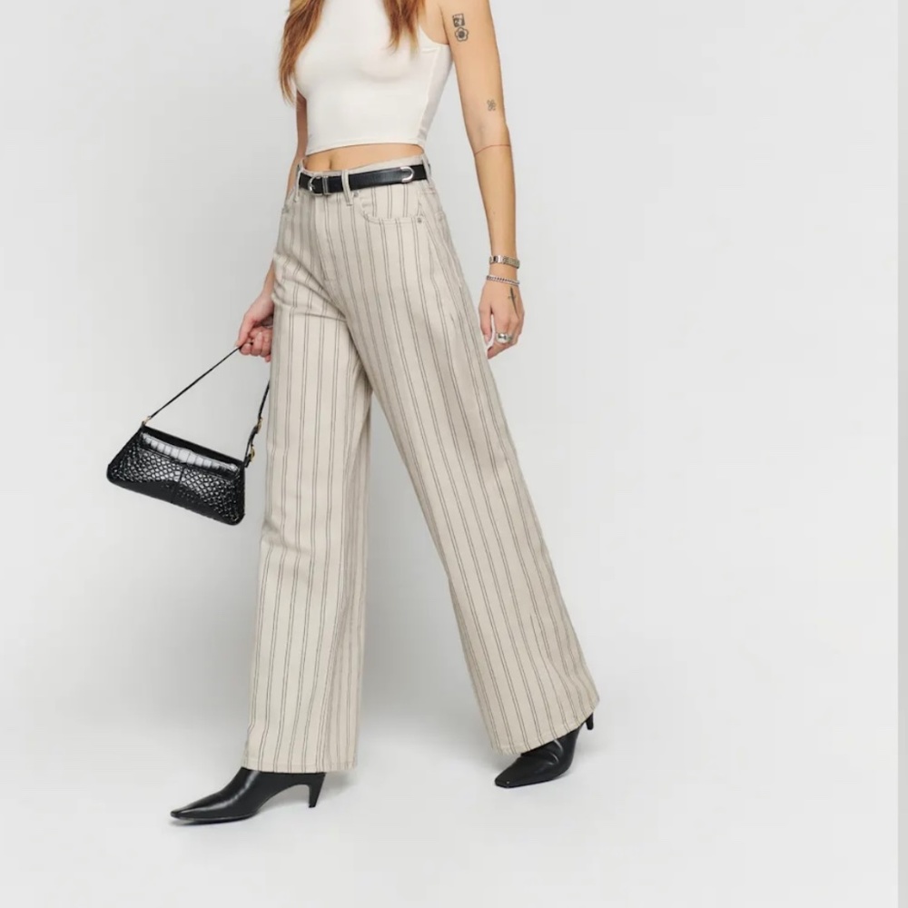 Reformation Cary High Rise Slouchy Wide Leg striped Jeans